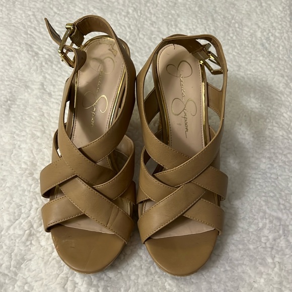 Jessica Simpson Shoes - Jessica Simpson Jaime Wedge Sandals Buff Ruby Tumbled Women’s Size 8.5